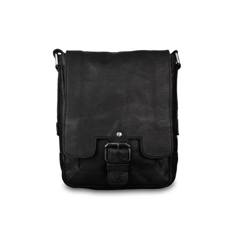 Черная кожаная сумка через плечо с клапаном на ремешке Ashwood Leather 8341 Black