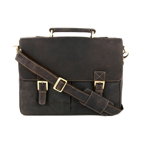 Коричневый кожаный портфель со стильными застежками и красивой ручкой Visconti Berlin 18716 oil brown