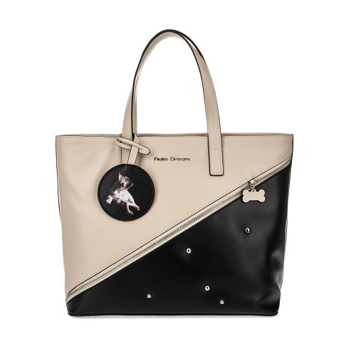 Черно-бежевая сумка из кожи с имитацией кармана Fiato Dream 1141-d167065