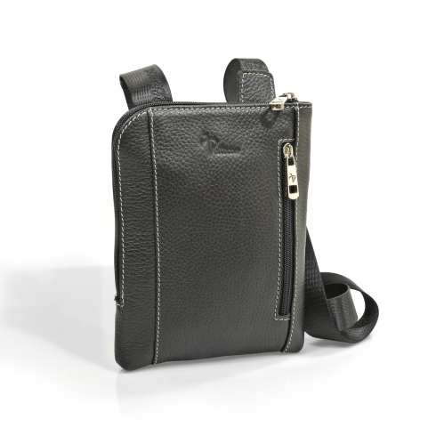 Черная маленькая кожаная сумка с текстильным наплечным ремнем Pellecon 102-855-1