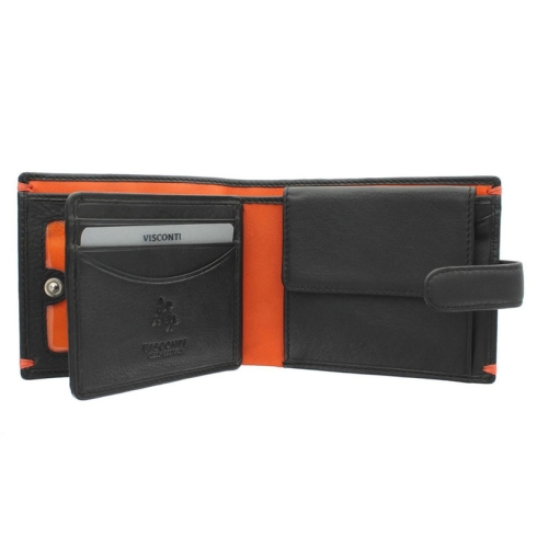 Функциональное портмоне черного цвета с ярко-оранжевой внутренней отделкой Visconti AP63 Black/Orange