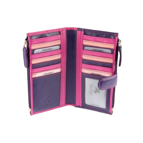 Кожаный кошелек с множеством карманов для пластиковых карт Visconti RB100 Berry Multi