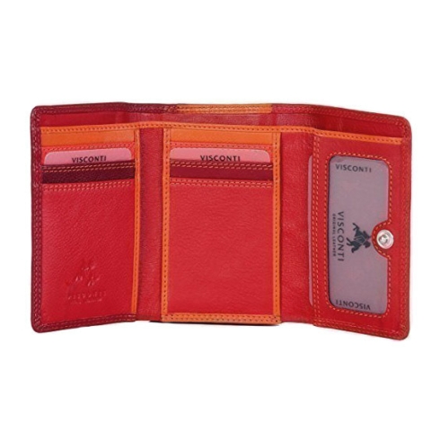 Складной кошелек из красной кожи с монетницей на молнии Visconti RB39 Red Multi